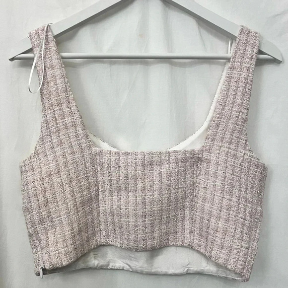 Zara Tweed Pink Crop Top Size Large NWT - Picture 5 of 6